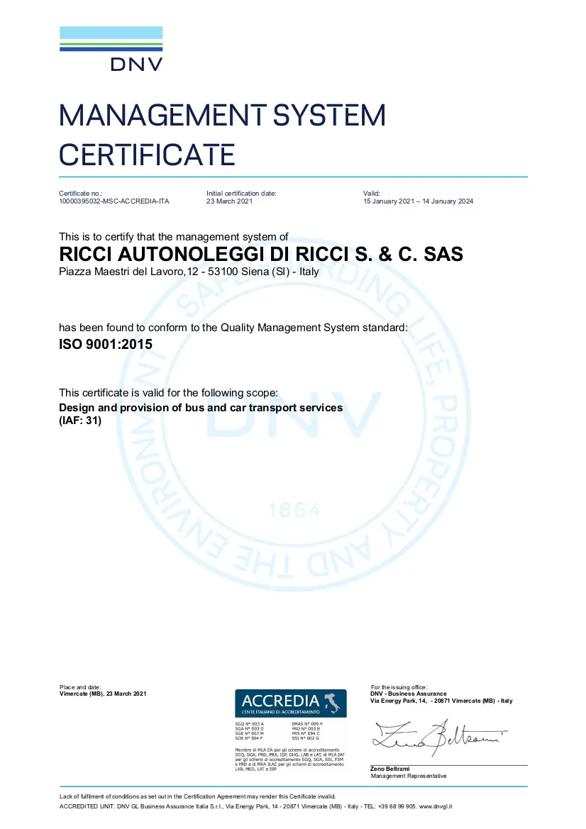 Certificato ISO 9001 in inglese