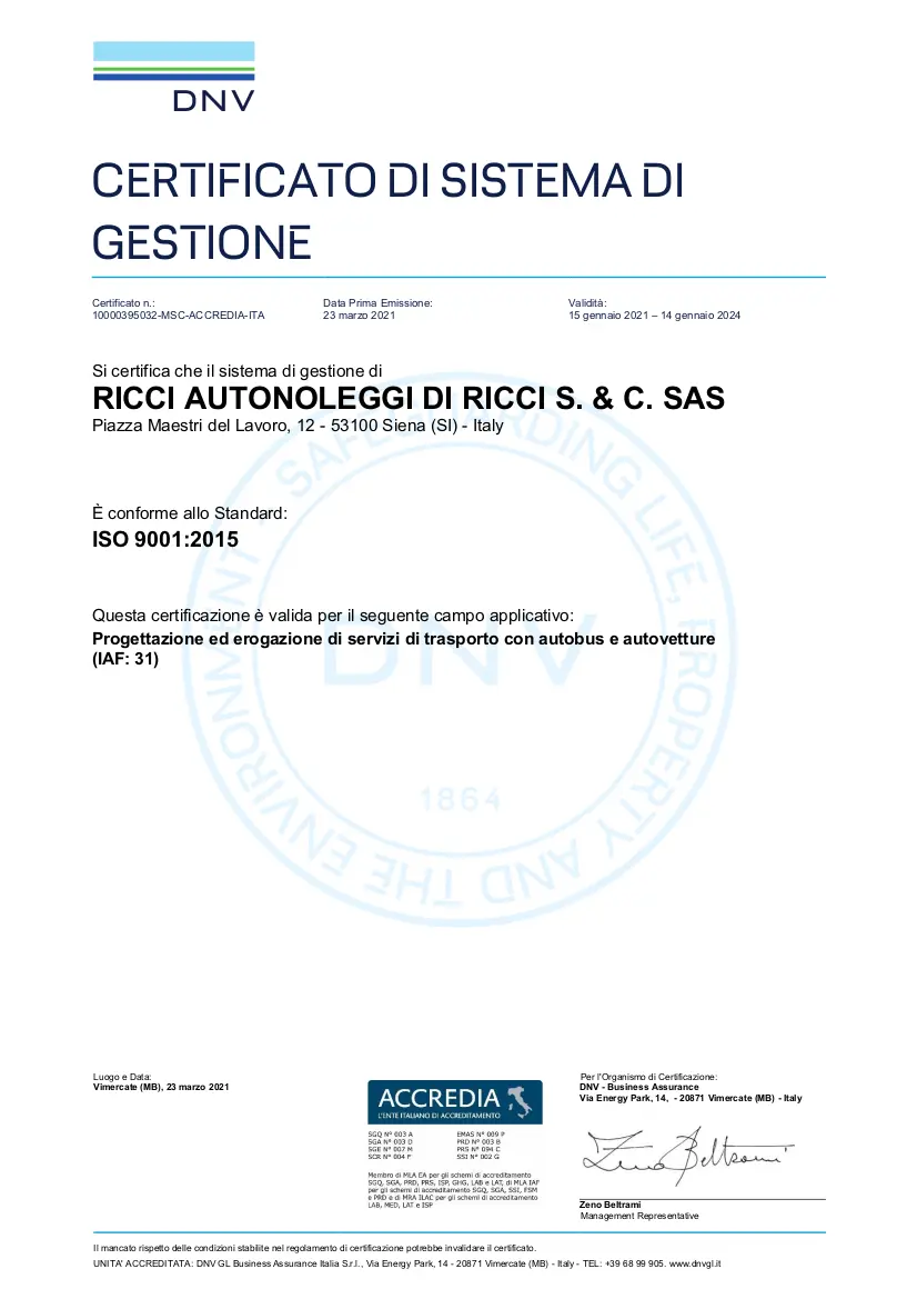 Certificato ISO 9001 in italiano